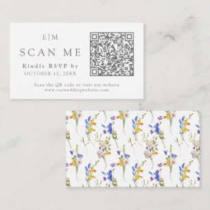 Tarjeta De Recepción Monograma Código QR Sitio web Boda Floral RSVP