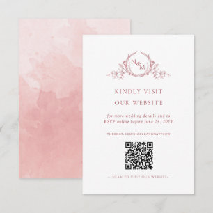 Tarjeta De Recepción Monograma de color de agua rosa Rubor Código QR/RS