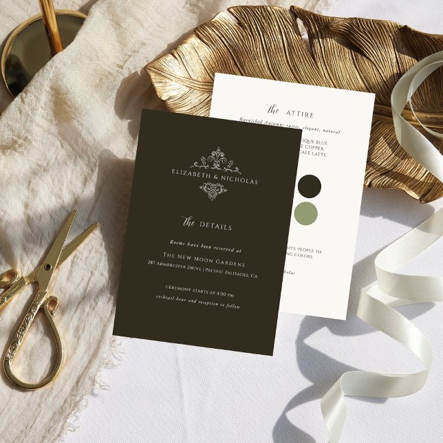 Tarjeta De Recepción Monograma de cosecha | Detalles del invitado del B (Subido por el creador)