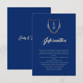 Tarjeta De Recepción Monograma de oro azul clásico