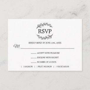 Tarjeta De Recepción Monograma de ramas blancas negras RSVP