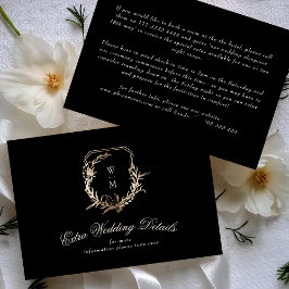 Tarjeta De Recepción Monograma dorado crema y negro | Nuestros Bodas De