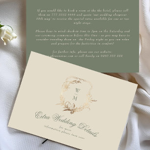 Tarjeta De Recepción Monograma dorado crema y salvia Nuestros Bodas D
