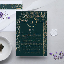 Tarjeta De Recepción Monograma editable de oro y de guirnalda verde esm