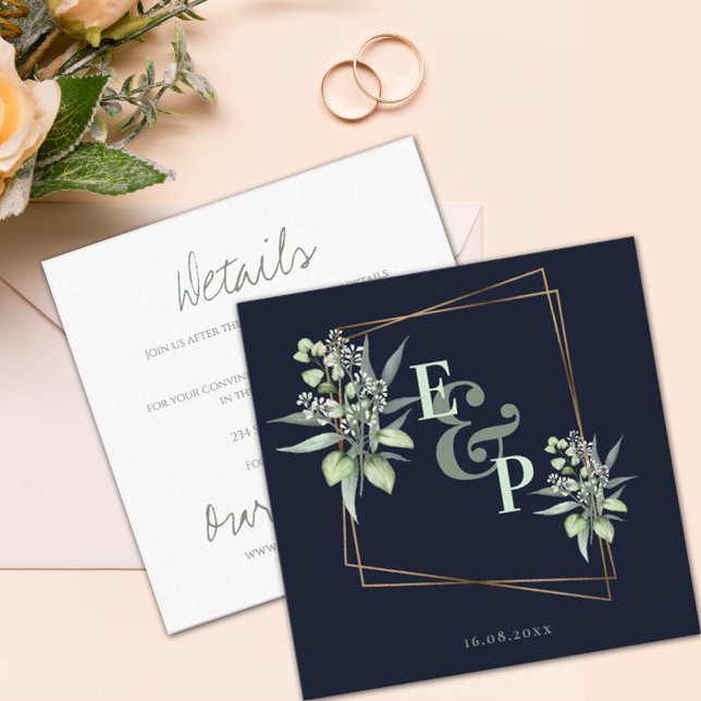 Tarjeta De Recepción Monograma Eucalyptus deja un Boda de la vegetación (Subido por el creador)