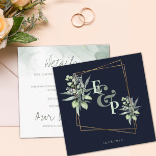 Tarjeta De Recepción Monograma Eucalyptus Sale Boda de la vegetación