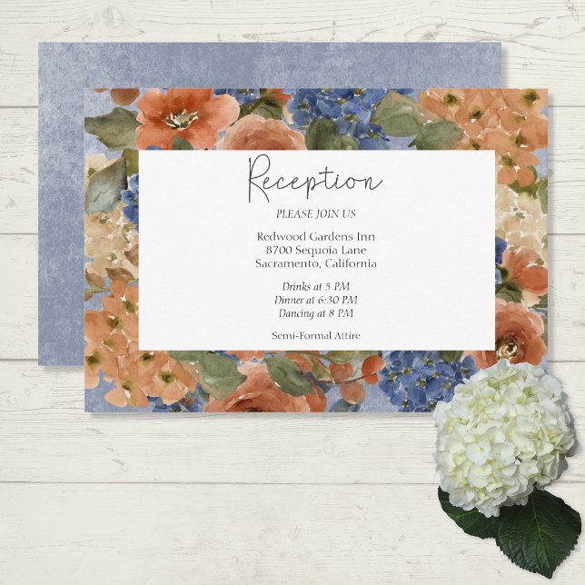 Tarjeta De Recepción Monograma floral de óxido de Naranja azul y rojo r (Subido por el creador)