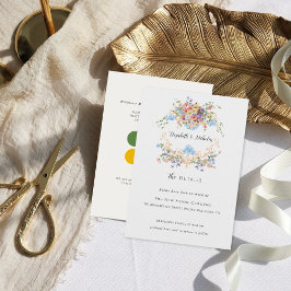 Tarjeta De Recepción Monograma Floral | Detalles del Invitado de Boda