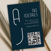  Monograma Mate Minimal Código Qr Boda Azul Marino