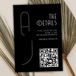 Tarjeta De Recepción  Monograma Mate Minimal Código Qr Boda Negro 
