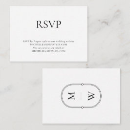Tarjeta De Recepción Monograma minimalista Boda blanca y negra RSVP