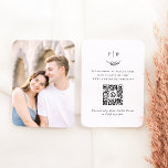 Tarjeta De Recepción Monograma minimalista Código QR Boda fotográfica R<br><div class="desc">Una elegante tarjeta de gabinete RSVP para coincidir con nuestra Minimalista colección de Bodas formales de fotografía monograma. Este diseño presenta un monograma de boda personalizado en la parte superior de la tarjeta. El monograma combina las iniciales de los nombres de la pareja con un rústico ilustracion de hojas dibujadas...</div>