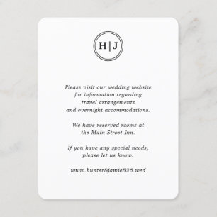 Tarjeta De Recepción Monograma moderno Boda blanco y negro