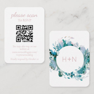 Tarjeta De Recepción Monograma moderno RSVP botánico con código QR