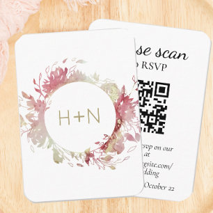 Tarjeta De Recepción Monograma moderno RSVP rosa con código QR