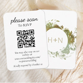 Tarjeta De Recepción Monograma moderno verde RSVP con código QR 