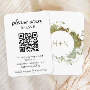 Tarjeta De Recepción Monograma moderno verde RSVP con código QR 