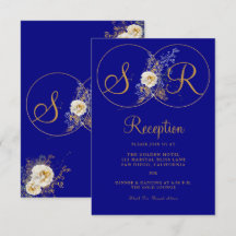 Tarjeta de recepción Monograma Navy Blue Gold