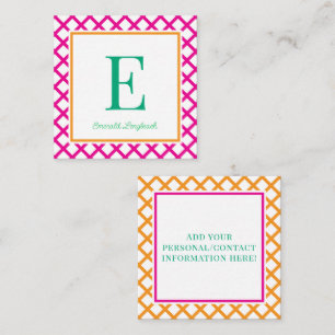 Tarjeta De Recepción Monograma Preppy Harlequin Rosa y Verde