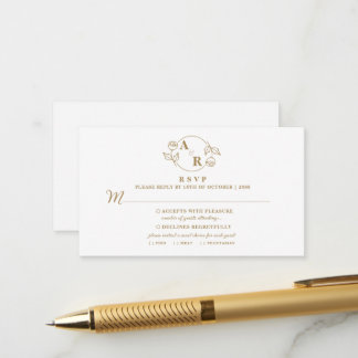 Tarjeta De Recepción Monograma rosa clásico elegante, boda floral RSVP
