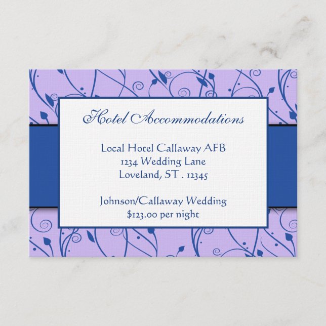 Tarjeta De Recepción Monograma Royal Blue Lilac Floral Swirl Boda (Anverso)