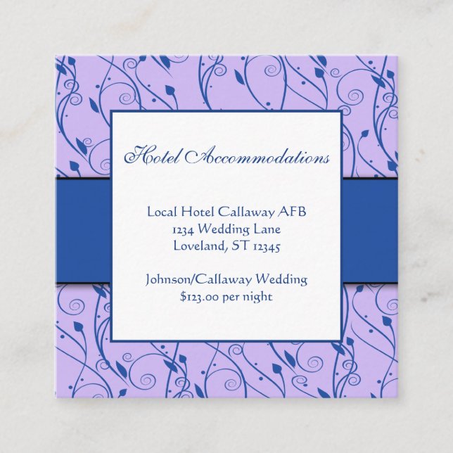 Tarjeta De Recepción Monograma Royal Blue Lilac Floral Swirl Boda (Anverso)
