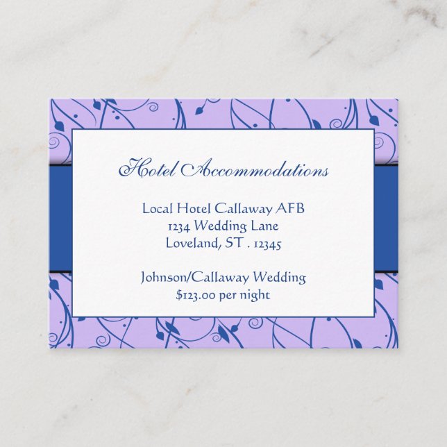 Tarjeta De Recepción Monograma Royal Blue Lilac Floral Swirl Boda (Anverso)