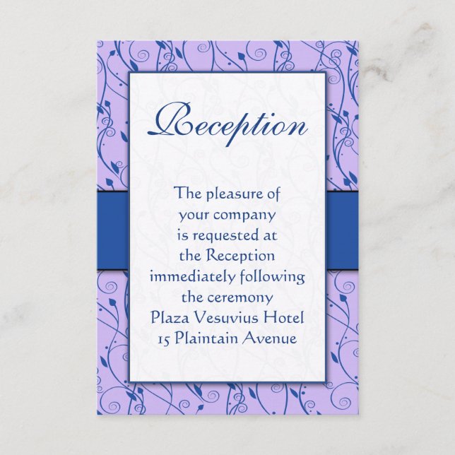 Tarjeta De Recepción Monograma Royal Blue Lilac Swirl Boda (Anverso)