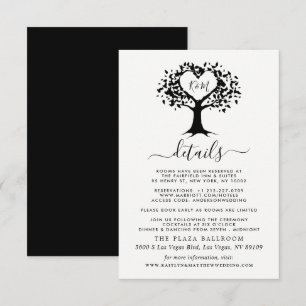 Tarjeta De Recepción Monograma simple negro y blanco Boda de árbol del 