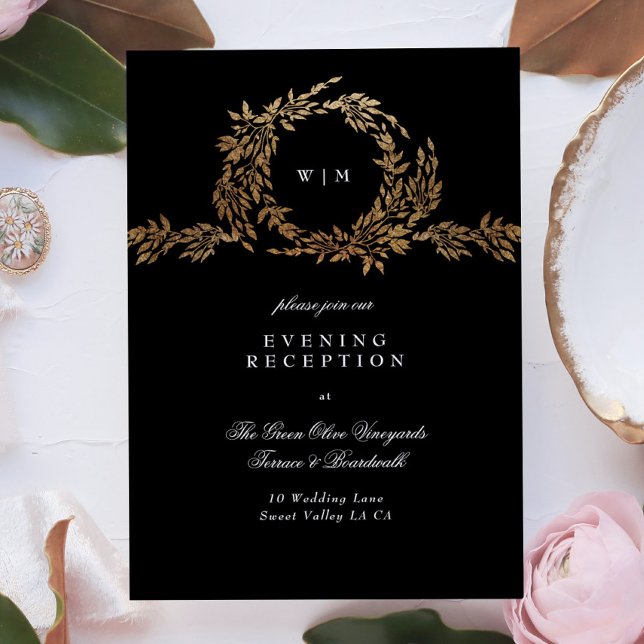 Tarjeta De Recepción Monograma tradicional Escudo negro Boda clásico (Subido por el creador)