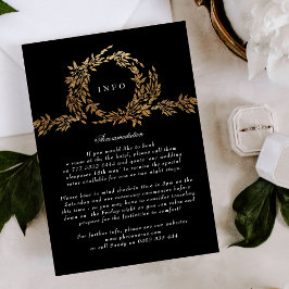 Tarjeta De Recepción Monograma tradicional Escudo negro Boda clásico