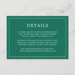 Tarjeta De Recepción Monograma verde esmeralda simple matrimonio elegan