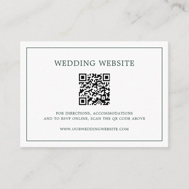Tarjeta De Recepción Monograma verde forestal simple Boda de código QR (Anverso)