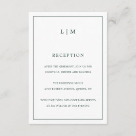 Tarjeta De Recepción Monograma verde forestal simple matrimonio elegant