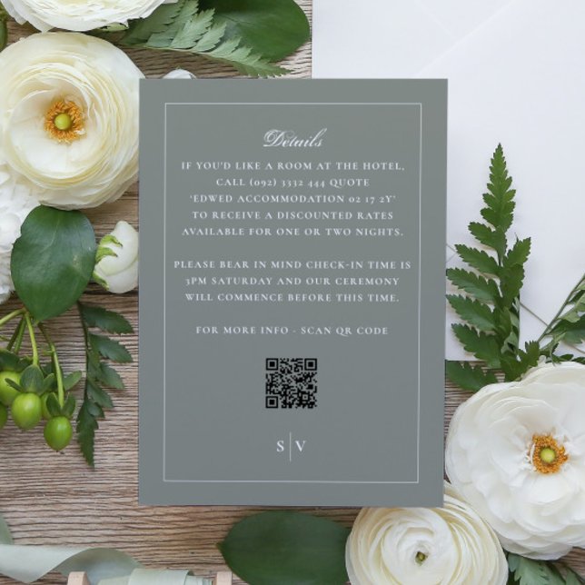 Tarjeta De Recepción Monograma verde sabio CÓDIGO QR Boda elegante (Subido por el creador)