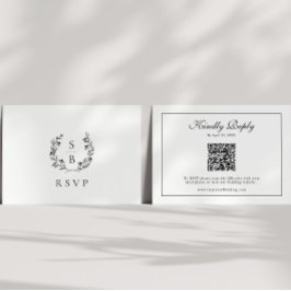 Tarjeta De Recepción Monograma Wreath botánico Código QR Boda RSVP