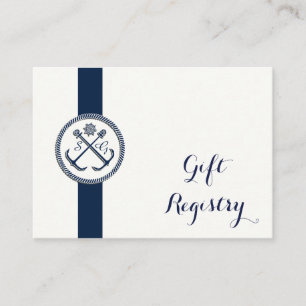 Tarjeta De Recepción Monogramas de ancla, registro de regalos de Boda n