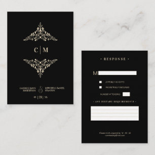 Tarjeta De Recepción Monogrammed RSVP Gold Wedding Initials Flourish