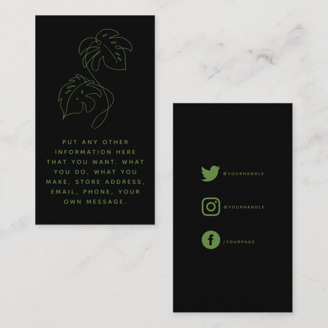 Tarjeta De Recepción Monstera verde y negro, vínculos sociales gracias (Anverso / Reverso)