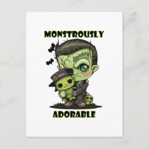 Tarjeta De Recepción Monstruo de Frankenstein lindo con peluche