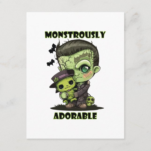 Tarjeta De Recepción Monstruo de Frankenstein lindo con peluche (Anverso)