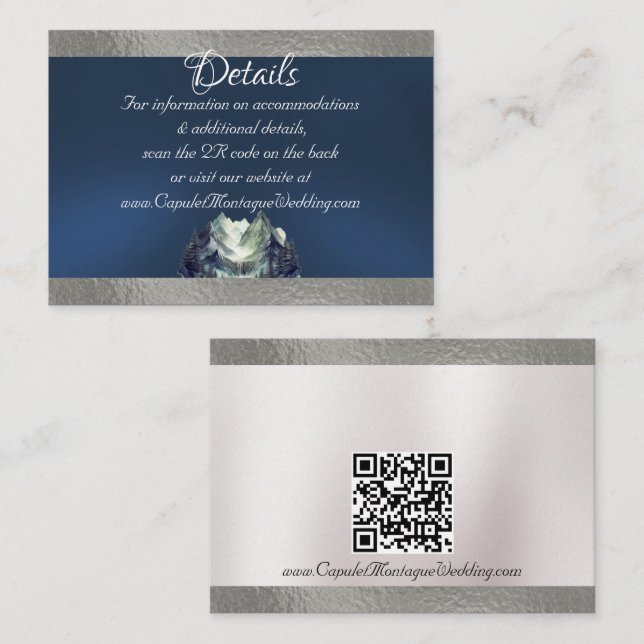 Tarjeta De Recepción Montaña acuarela y cinta de opciones, código QR (Anverso / Reverso)