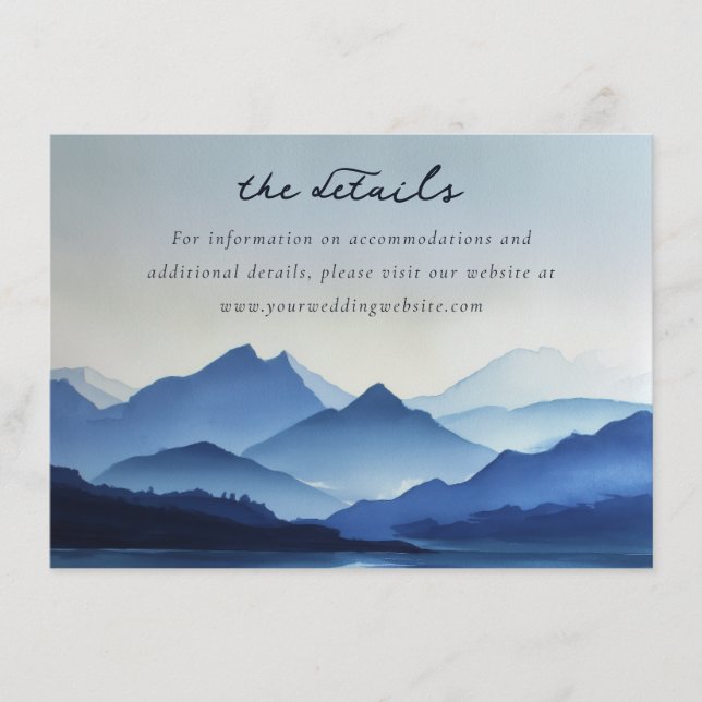 Tarjeta De Recepción Montañas Acuarela Azul Tranquilo (Anverso)