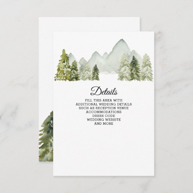 Tarjeta De Recepción Montañas de acuarela rústica Boda de Invierno de P (Anverso / Reverso)