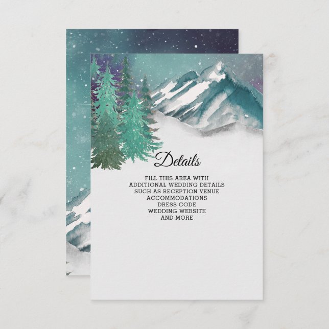 Tarjeta De Recepción Montañas de acuarela rústica Boda de Invierno de P (Anverso / Reverso)