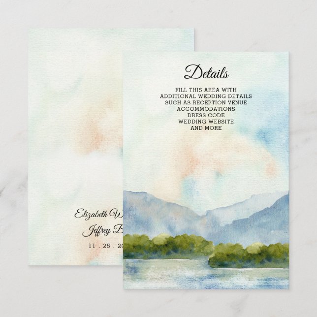 Tarjeta De Recepción Montañas de acuarela rústica Boda de Invierno del  (Anverso / Reverso)