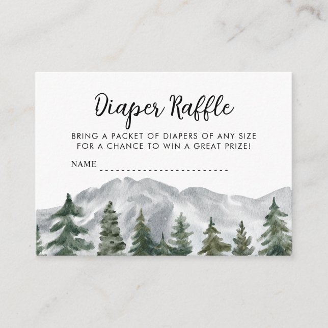 Tarjeta De Recepción Montañas Pine Forest Diaper Raffle (Anverso)