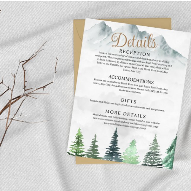 Tarjeta De Recepción Montañas rusas y Boda de acuarela forestal (Subido por el creador)