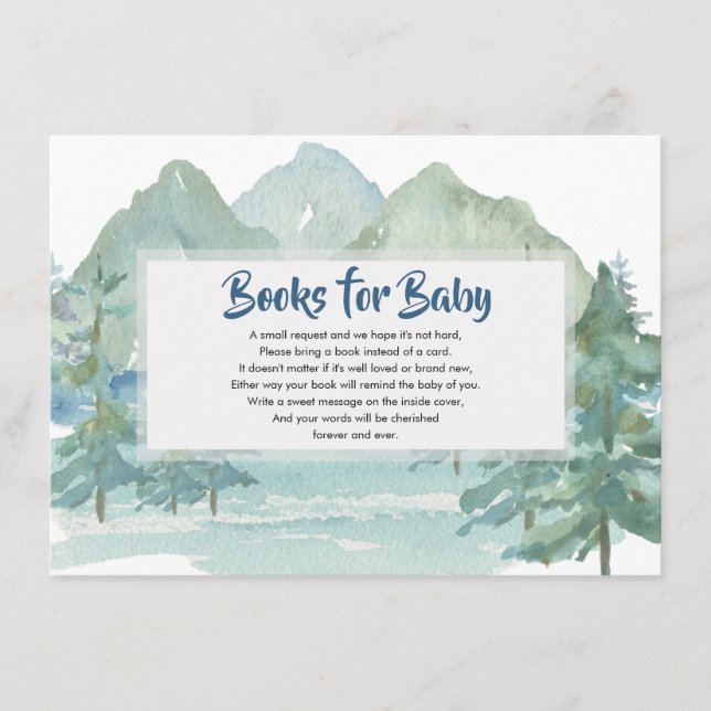 Tarjeta De Recepción Montañas Rústicas Libros de Aventura para Bebé (Anverso)