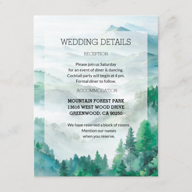 Tarjeta De Recepción Montañas transcultoras Eéreo Verde y Blanco (Anverso)